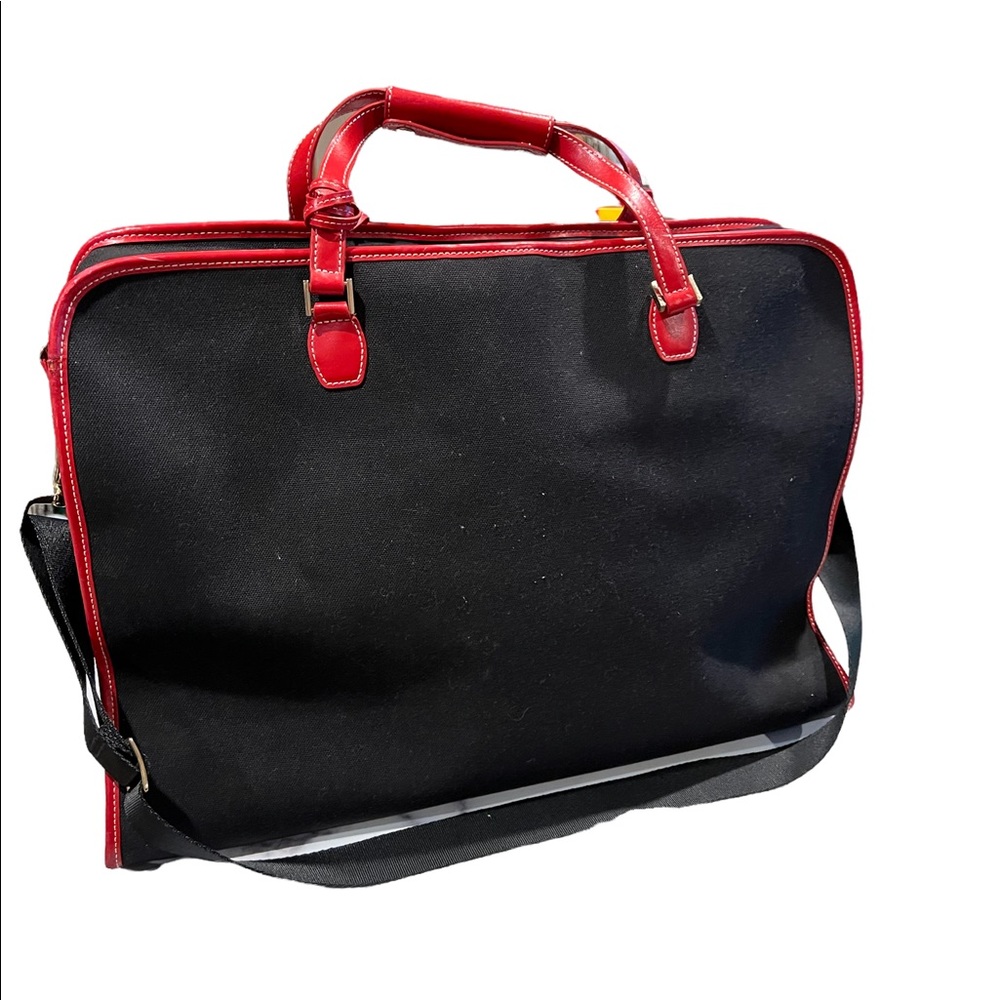 Kate Spade Carryon Duffle Lisbon Vintage Red Leather Trim Red Quilted Inside - Picture 7 of 9